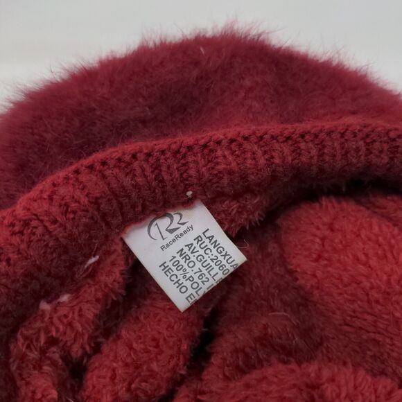 Race Ready Knit Newsboy Beanie Hat Red One Size Blank Fuzzy Polyester - Picture 7 of 8